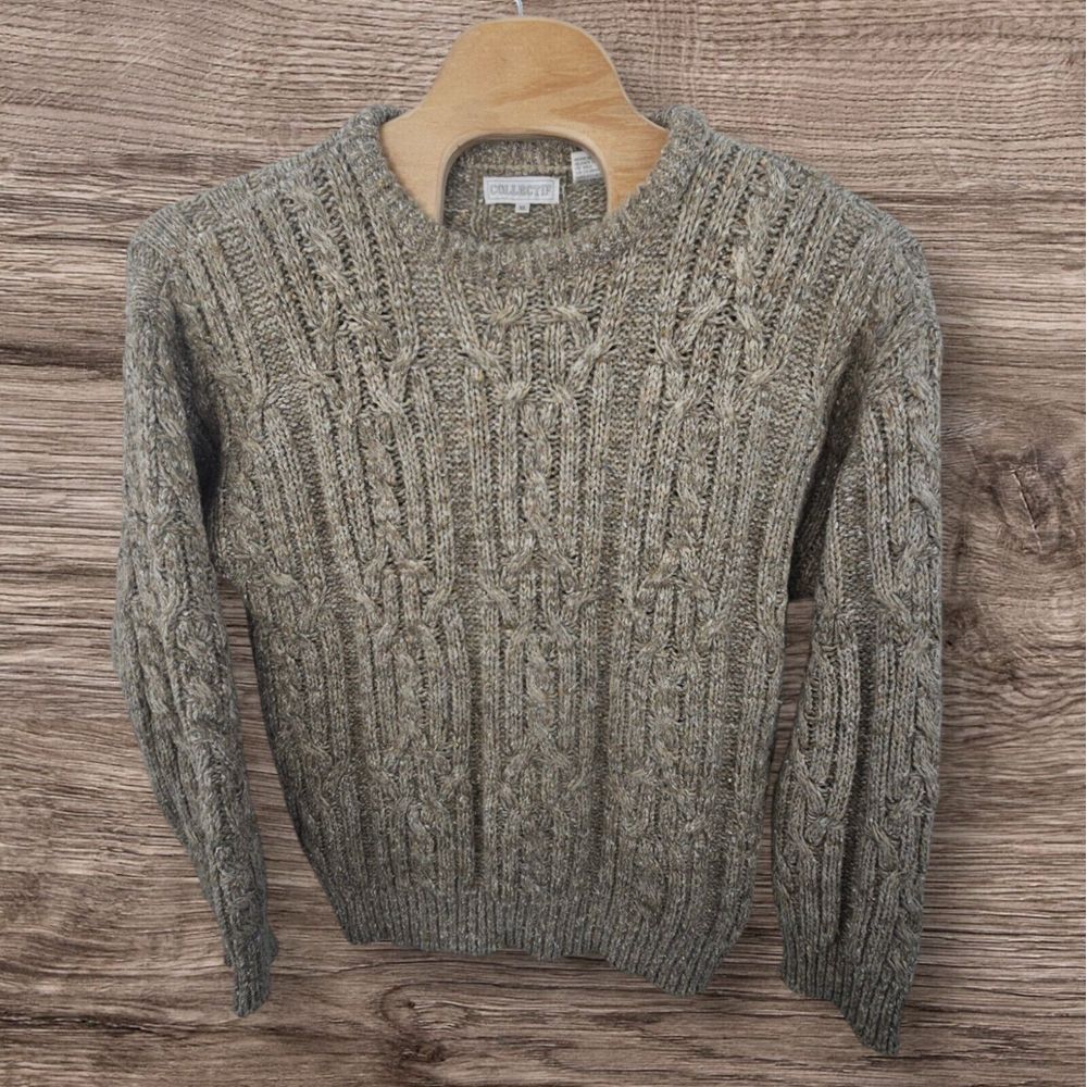 VTG Collectif Sweater Size XL Tan Fisherman Cable Chunky Knit Oarsman Wool Blend